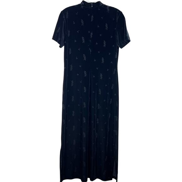 Molly Malloy Petite Vintage Black Velvet Maxi Dress Mock Neck Asian Floral Sz 8 - Picture 2 of 16